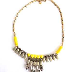 J. Crew Yellow and Gray Bib Necklace with Gold-Tone Chain